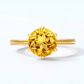 Round Natural Yellow Crystal Opening Sterling Silver Ring